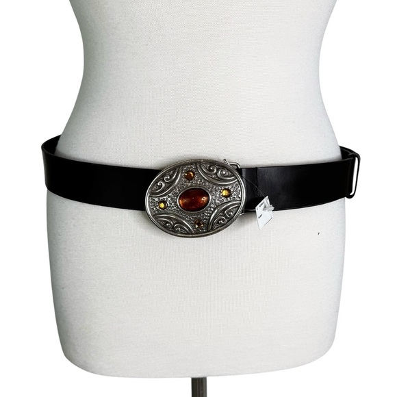 NWT Lane Bryant Plus Size Brown Leather Belt Silver Tone Gem Buckle Size 14/16 - Picture 1 of 11